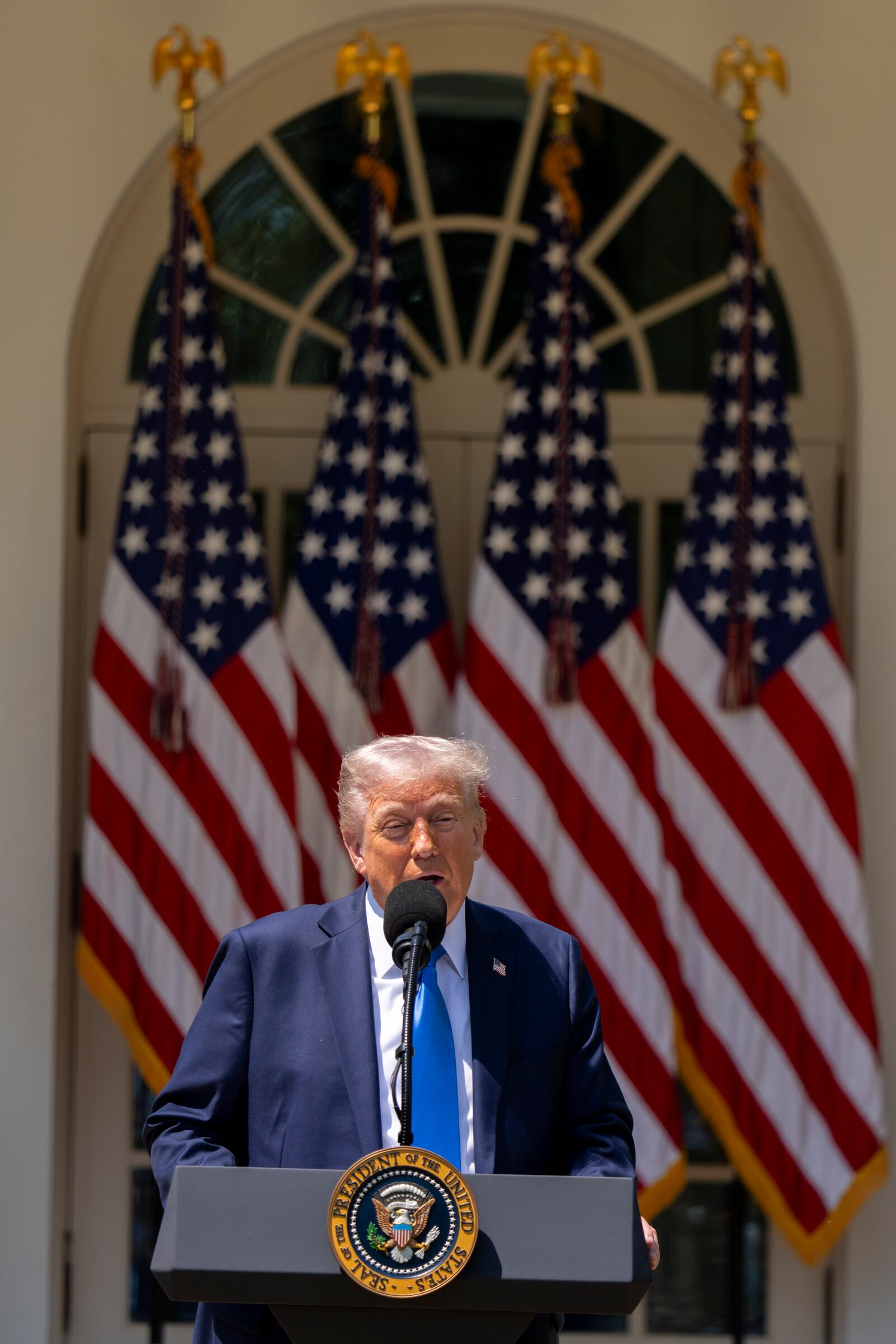President Donald Trump speaks during a National Day of Prayer event in the Rose Garden of the White House, Thursday, May 1, 2025, in Washington. (AP Photo/Alex Brandon)