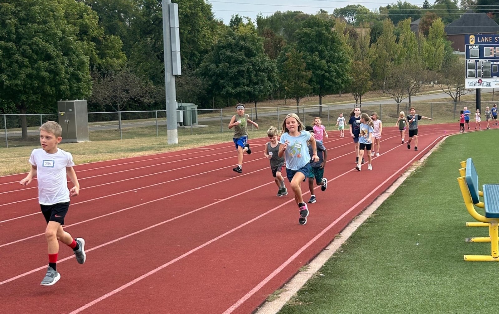 Kids participate in a Run Your City session at Lane Stadium in Oakwood in 2025. Contributed photo