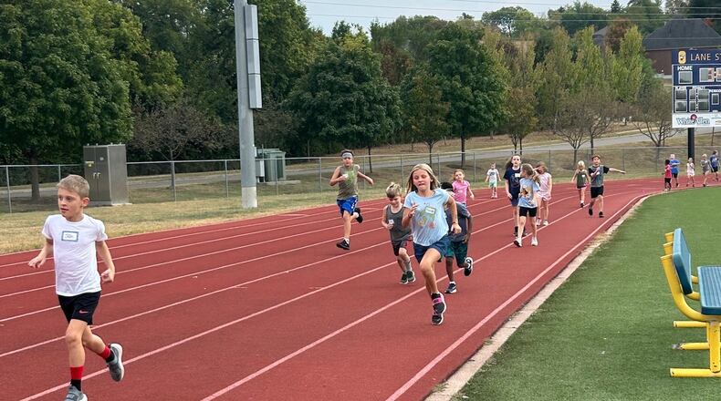 Kids participate in a Run Your City session at Lane Stadium in Oakwood in 2025. Contributed photo