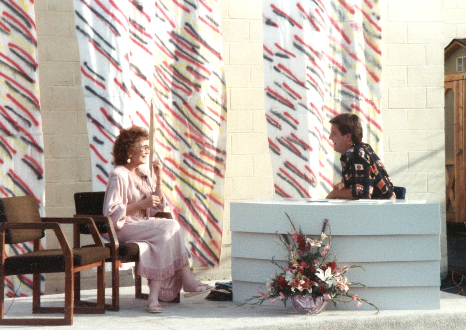 DATV founder Roxie Cole with Jim Bucher on set in the mid 1980s. DATV PHOTO