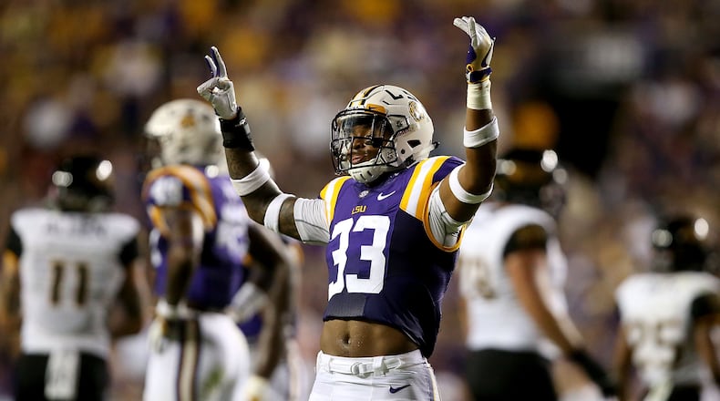 BATON ROUGE, LA - OCTOBER 15: Jamal Adams #33 of the LSU Tigers reacts after a play in the second quarter against the Southern Miss Golden Eagles at Tiger Stadium on October 15, 2016 in Baton Rouge, Louisiana. (Photo by Sean Gardner/Getty Images)