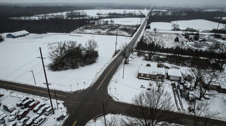 This is an aerial of the proposed site of solar project that would be the largest ever in Dayton. The intersection is Hoover Avenue and Olive Road looking north. JIM NOELKER/Staff