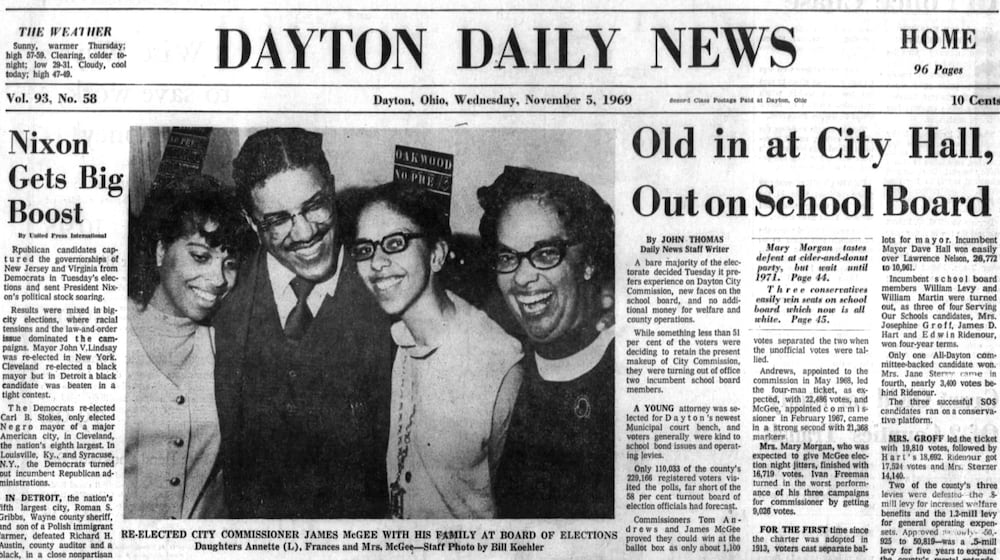 Front page from the Dayton Daily News archives capturing the results of the 1969 election.