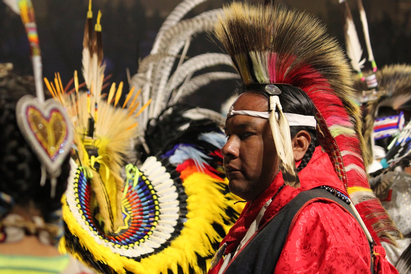 A dancer takes part in the grand entry during the annual Gathering of Nations powwow in Albuquerque, New Mexico, Friday, May 25, 2025. (AP Photo/Susan Montoya Bryan)