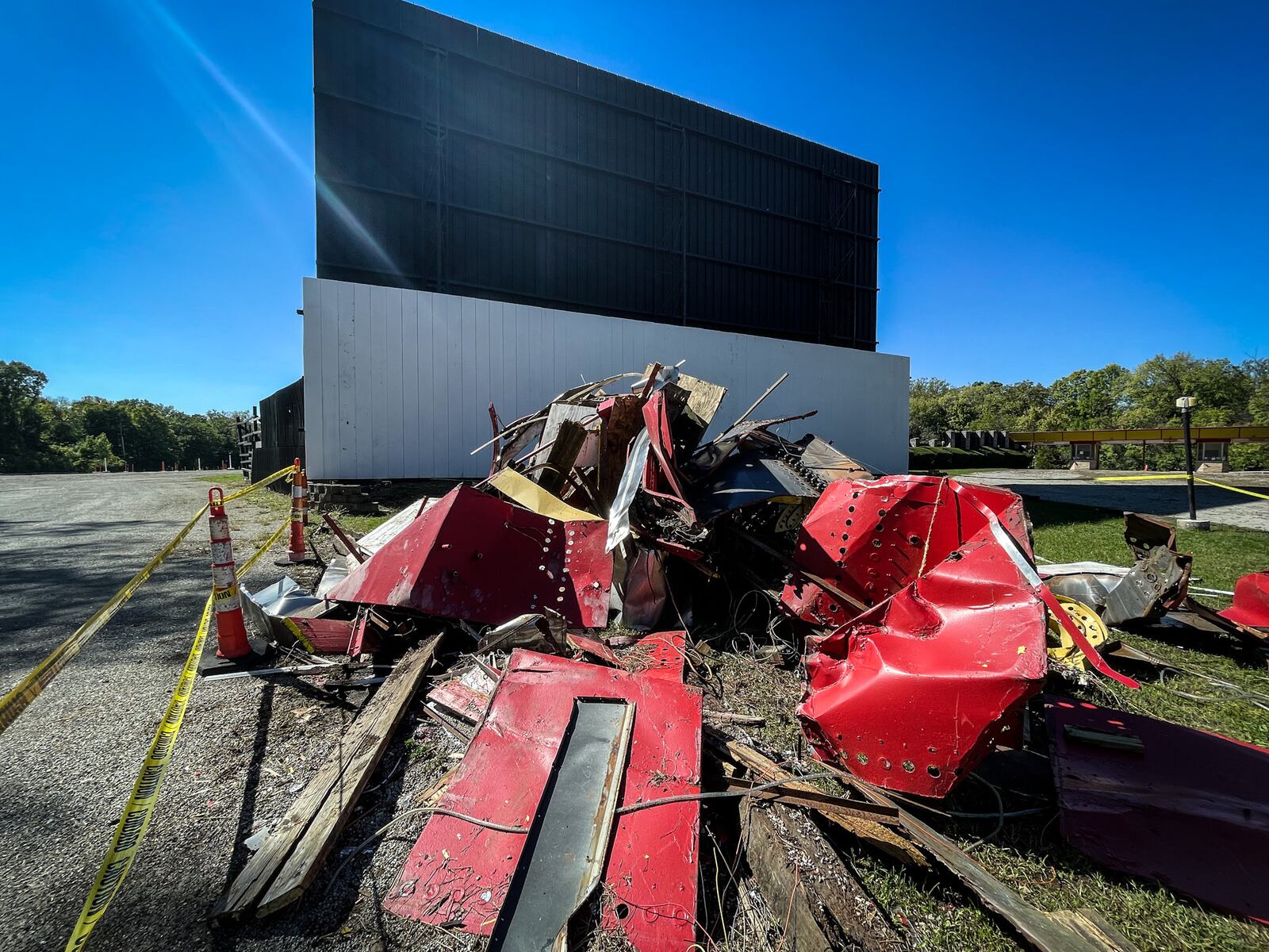 The iconic Dixie Twin Drive-Inn sign was damaged recently, toppling to the ground after strong winds and storms - remnants of Hurricane Helene - tore through the area last weekend. JIM NOELKER/STAFF