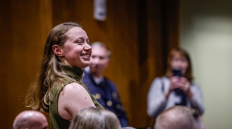 Dayton Daily News reporter London Bishop received special recognition Wednesday June 12, 2024 for reporting on and participating in the Sinclair College Criminal Justice Training Academy. Wednesday was the graduation ceremony held at Sinclair College. JIM NOELKER/STAFF