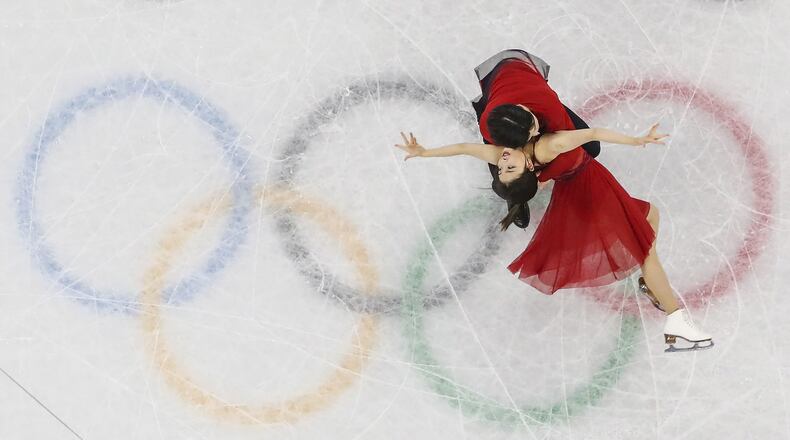 Maia Shibutani and Alex Shibutani of the United States perform their ice dance free dance routine as part of the team figure skating competition of the 2018 Winter Olympics at the Gangneung Ice Arena in Gangneung, South Korea, on Monday, Feb. 12, 2018. The U.S. took the bronze medal in the team figure skating event Monday. (Chang W. Lee/The New York Times)