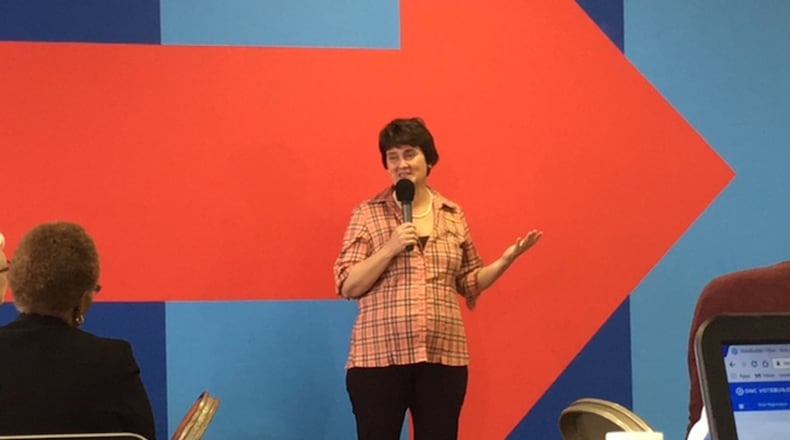 Ann Holton, wife of vice presidential candidate Tim Kaine, spoke to a group of Hillary Clinton campaigners Tuesday Nov. 2, 2016. TREMAYNE HOGUE/STAFF