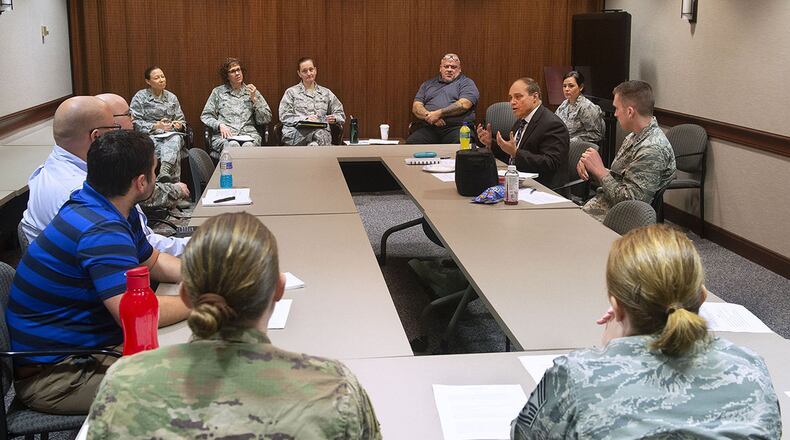 The first “What Next Leader,” scenario-based professional development for Air Force Materiel Command’s mid-level supervisors was held Jan. 16. This professional development gives supervisors a chance to explore an uncommon workplace situation under the watchful eye of a panel of experts. (U.S. Air Force photo/R.J. Oriez)