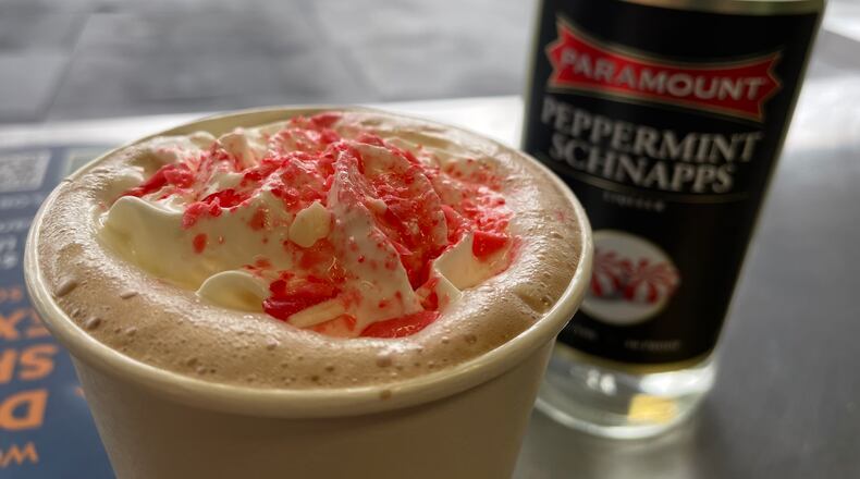 With scenic views of downtown Dayton and the Great Miami River, guests 21 and older can now enjoy a holiday cocktail at RiverScape MetroPark. Pictured is the Peppermint Patty. NATALIE JONES/STAFF