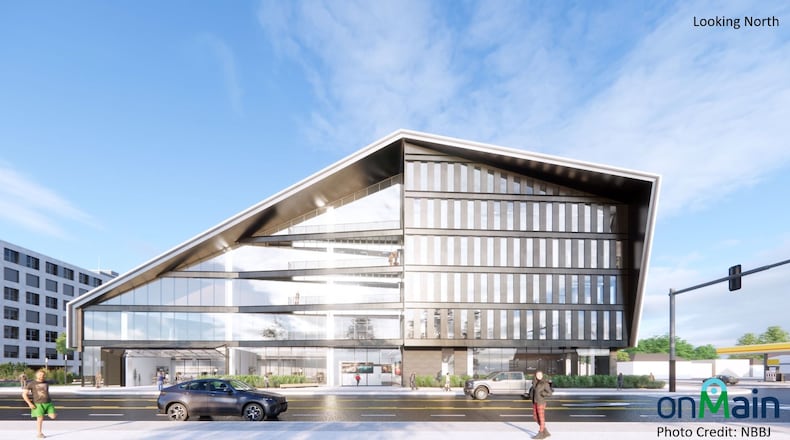 A rendering of onMain's first proposed building on the former Montgomery County Fairgrounds property in southern Dayton. CONTRIBUTED BY NBBJ