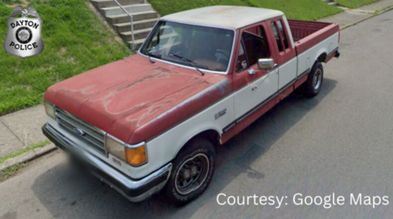 The Dayton Police Department is trying to find an older model red and white Ford pickup truck in connection to a homicide investigation.