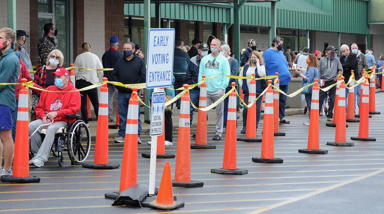 Early voting lines at the Greene County Board of Elections Wednesday. MARSHALL GORBY\STAFF