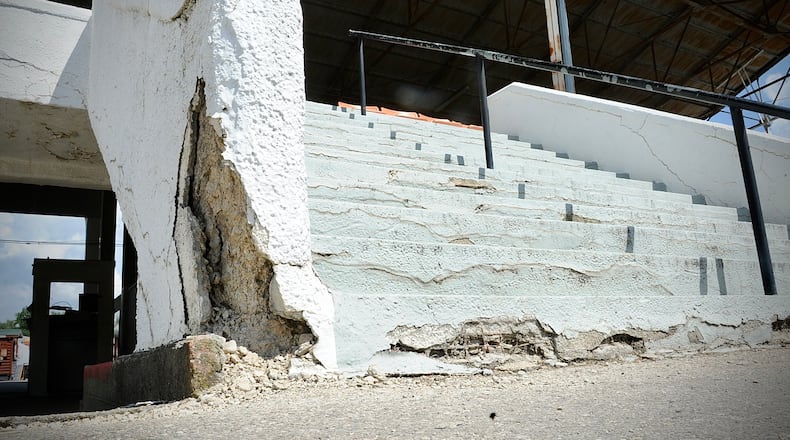 The grandstand at the Miami County Fairgrounds is planned for repair in the upcoming year. MARSHALL GORBY / STAFF