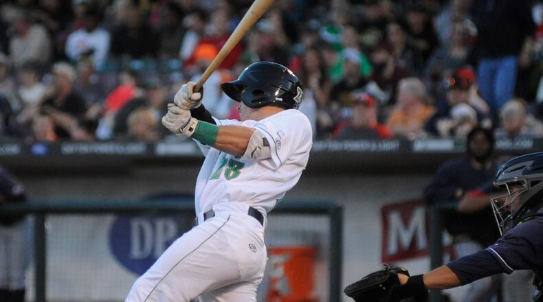 Dragons OF Stuart Fairchild. The Dragons defeated Lake County 10-9 at Fifth Third Field in Dayton on Thursday, April 12, 2018. MARC PENDLETON / STAFF