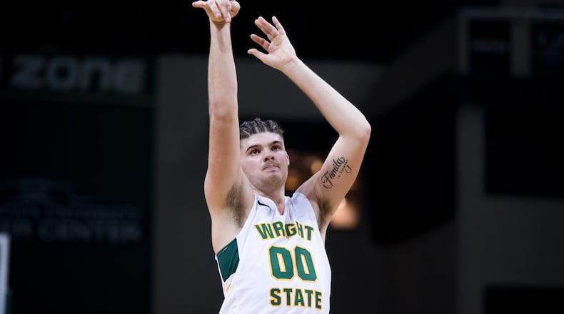 Wright State's Grant Basile shoots a free throw during a game earlier this season. Basile scored 11 points vs. Akron on Wednesday at the Nutter Center. Joe Craven/Wright State Athletics