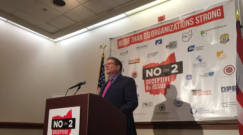 Curt Steiner, Campaign Manager for Ohioans Against the Deceptive Rx Ballot Issue, spoke Tuesday night in Columbus after voters rejected State Issue 2. STAFF