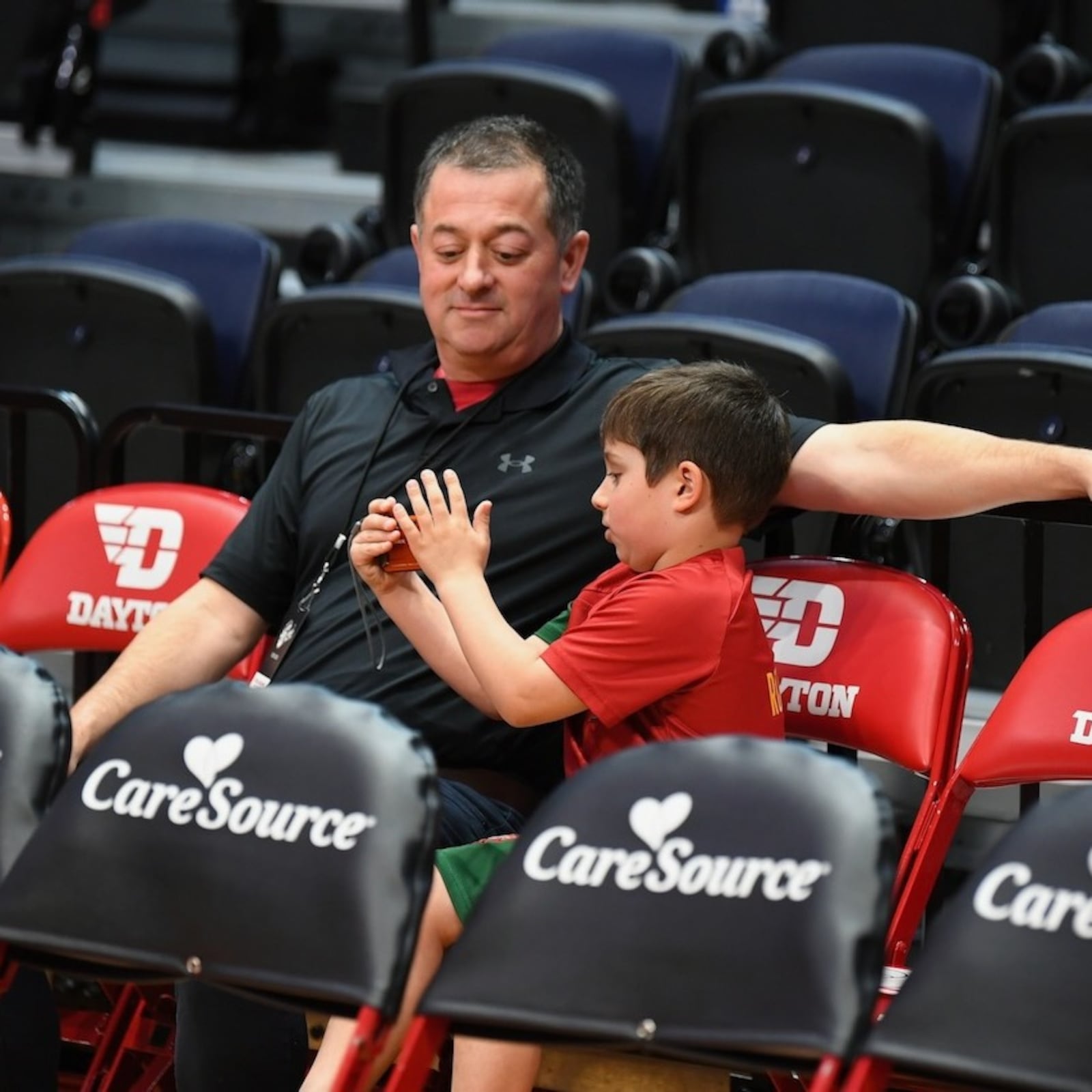 David Jablonski and son Chase at UD Arena on Sunday, Feb. 15, 2026. Photo by Rick Roshto