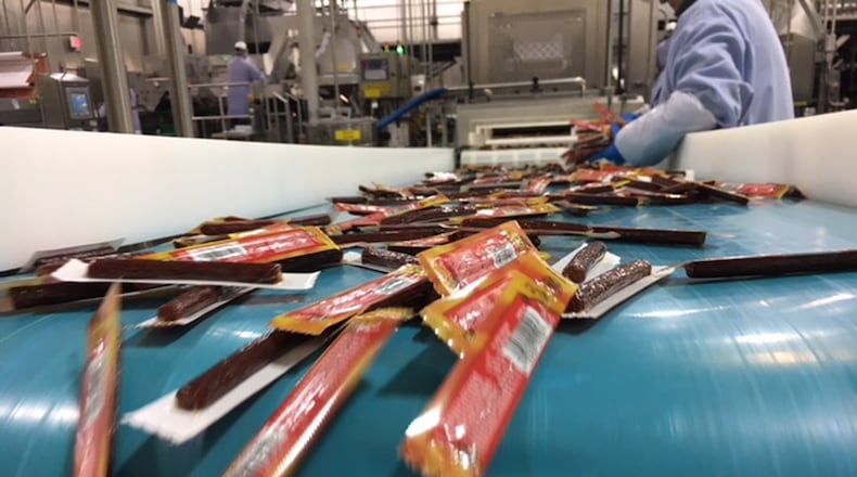 Slim Jim meat sticks on the way from a plant in Troy to you. THOMAS GNAU/STAFF