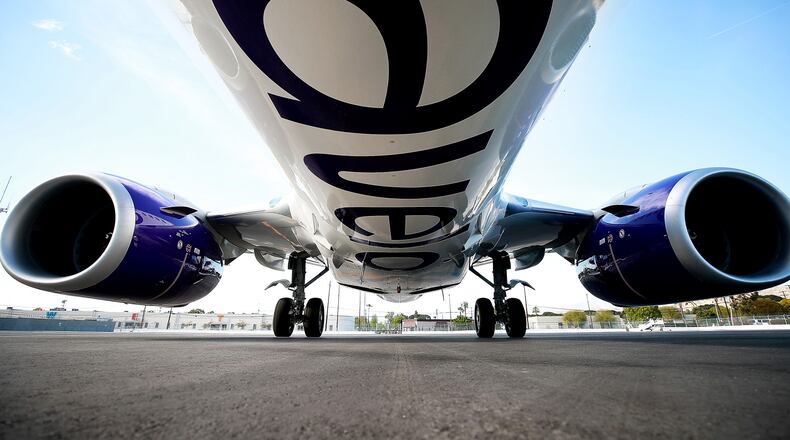 BURBANK, CALIFORNIA -- The Avelo aircraft is seen at Hollywood Burbank Airport on April 07, 2021 in Burbank, California. CONTRIBUTED (Photo by Joe Scarnici/Getty Images for Avelo)