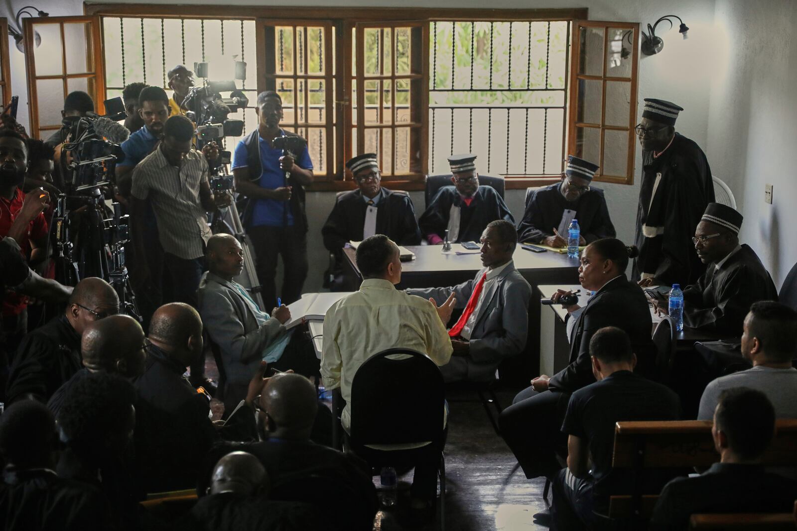 A Colombian accused of involvement in the 2021 assassination of Haitian President Jovenel Moise testifies in court in Port-au-Prince, Haiti, Monday, June 9, 2025. (AP Photo/Odelyn Joseph)