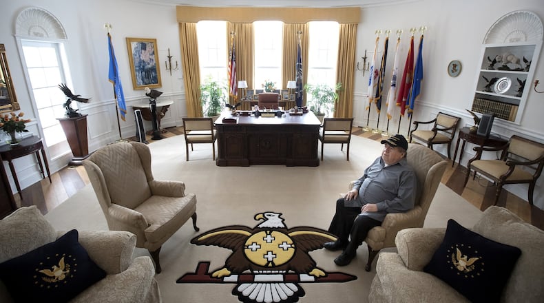 Glynn A Crooks, a former tribal leader and member of the Shakopee Mdewakanton Sioux, sits in his replica of the White House Oval office on Jan. 25, 2017 in Prior Lake, Minn. (Jerry Holt/Minneapolis Star Tribune/TNS)