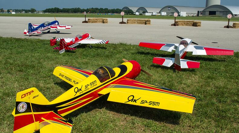 RC planes lined up along the flight line at a previous Giant Scale Radio-Controlled Model Aircraft Air Show at the National Museum of the U.S. Air Force. This year’s event is set for Sept. 1-3. (U.S. Air Force photo)