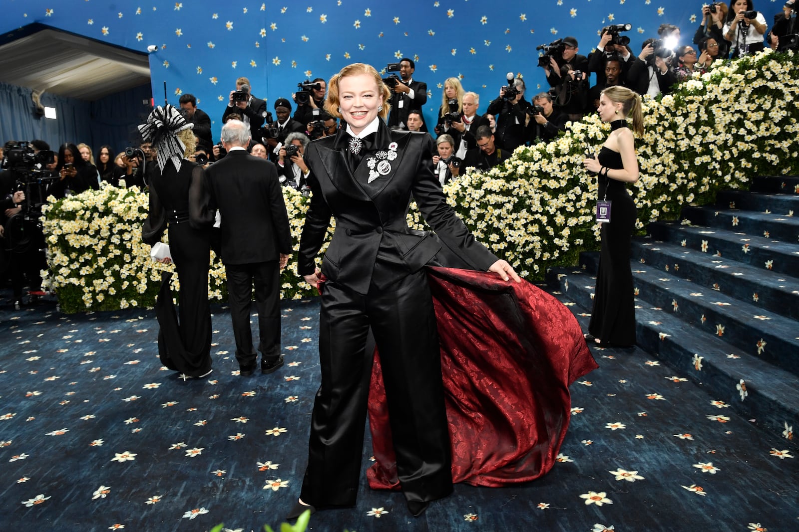 Sarah Snook attends The Metropolitan Museum of Art's Costume Institute benefit gala celebrating the opening of the "Superfine: Tailoring Black Style" exhibition on Monday, May 5, 2025, in New York. (Photo by Evan Agostini/Invision/AP)