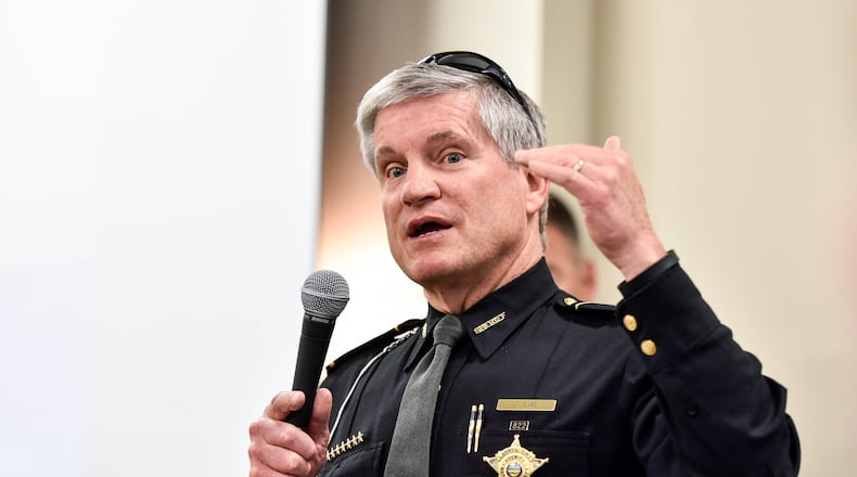 Warren County Sheriff Larry Sims’s office is not enforcing state orders on businesses related to COVID-19 restrictions. he is pictured here during a school security forum in 2018. NICK GRAHAM/STAFF