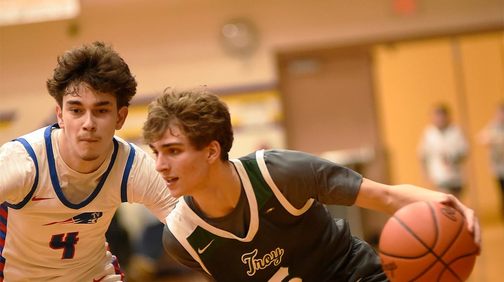 The Tri-Village High School boys basketball team beat Troy Christian 62-31 in a Division VI regional semifinal on Tuesday, March 10, 2026 at the Vandalia Butler Student Activity Center. GEOFF NEVILLE / CONTRIBUTED PHOTO