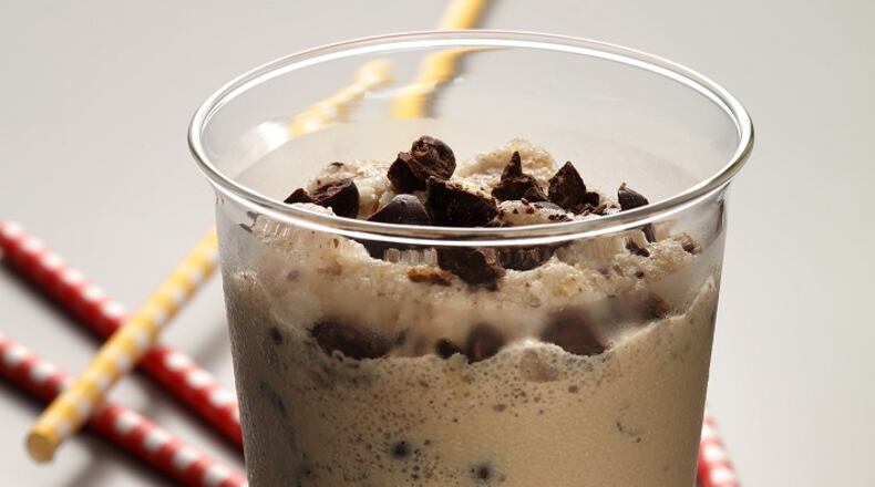 Iced coffee is as easy as freeze, blitz and swirl. A handful of chocolate-covered coffee beans pumps it up. (E. Jason Wambsgans/Chicago Tribune/TNS)