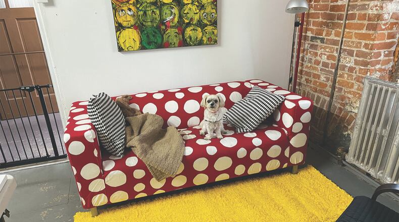 Lucy waiting for Julie to join her on the sofa at Front Street. PROVIDED