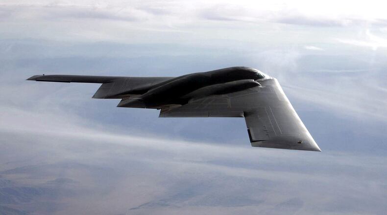 A B-2 bomber flies over the Utah Testing and Training Range at Hill Air Force Base, Utah, in this 2015 file photo. Photo by Bobbie Garcia