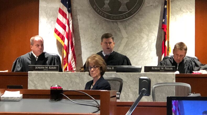 Judges Joe Kirby, Donald Oda II and Robert Peeler, rather than a jury, will decide a death penalty case in Warren County. The trial of Christopher Kirby, 38, of South Lebanon, began this morning. STAFF / LAWRENCE BUDD