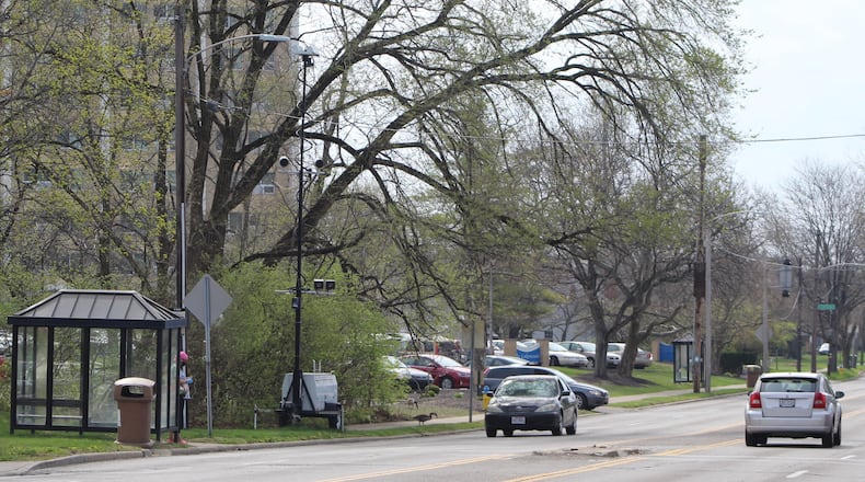 A mobile speed detection unit on the 900 block of Wilmington Avenue in Dayton. CORNELIUS FROLIK / STAFF