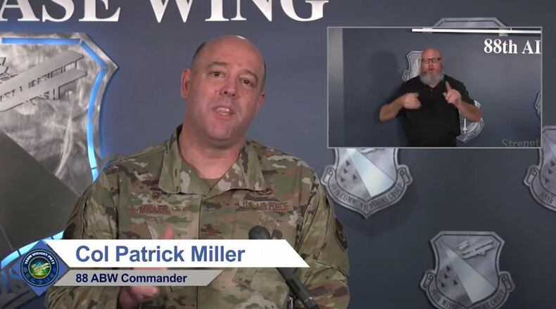 Col. Patrick Miller, 88th Air Base Wing and installation commander, leads a Facebook Live town hall Dec. 16 to update the Wright-Patterson Air Force Base community on current COVID-19 protocols and safety measures. U.S. AIR FORCE PHOTO/CHRISTOPHER WARNER
