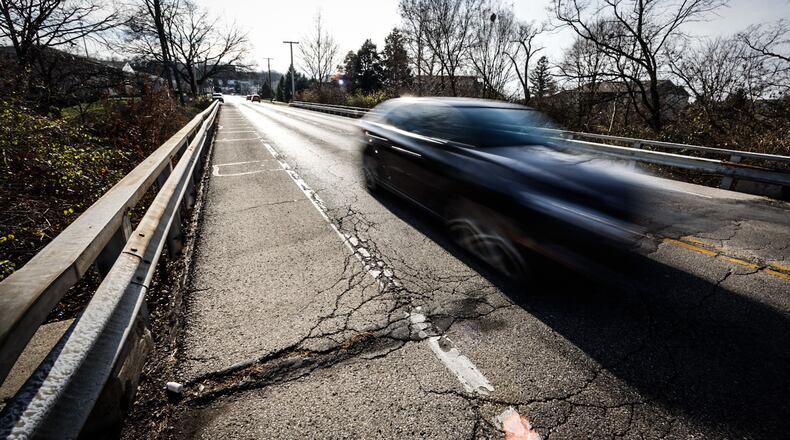 Lamme Road crosses Holes Creek north of Alex Bell Road and the bridge is scheduled to be replaced the Spring of 2023. JIM NOELKER/STAFF