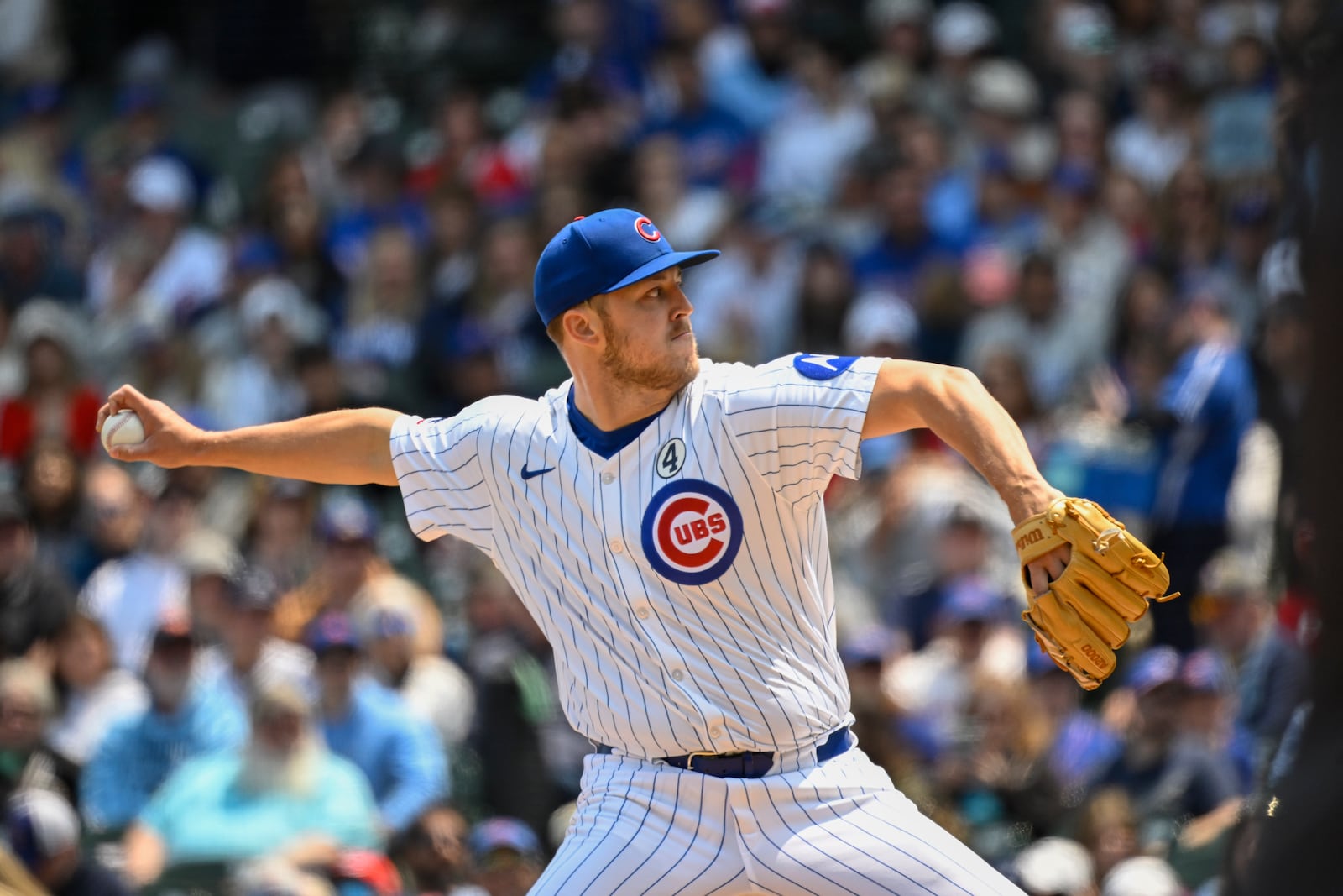 Chicago Cubs pitcher Jameson Taillon delivers during the first inning of a baseball game against the Cincinnati Reds, Sunday, June 1, 2025, in Chicago. (AP Photo/Matt Marton)
