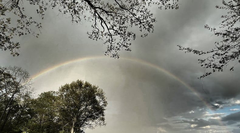 Rainbow forms over Farmersville in western Montgomery county Monday May 8, 2023. Jim Noelker/Staff