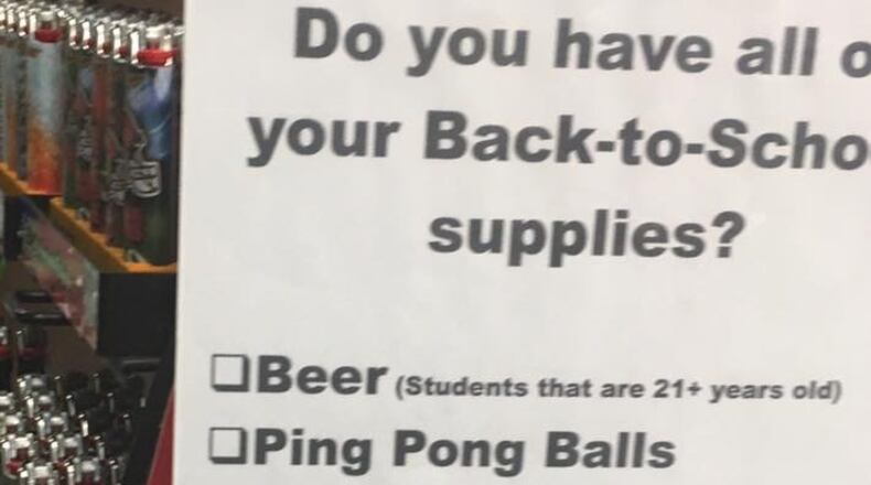 The UD Sunoco on Brown St. has this sign up touting "back to school supplies." CONTRIBUTED PHOTO