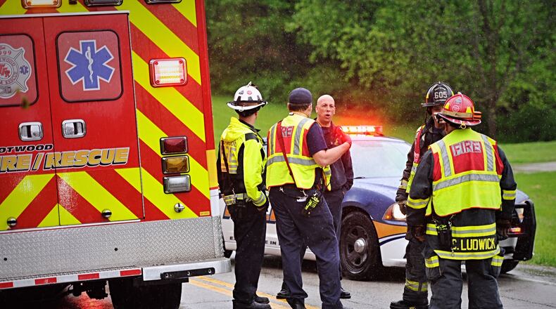 One person was taken to the hospital following a two-vehicle crash in Trotwood Tuesday morning. STAFF PHOTO / MARSHALL GORBY