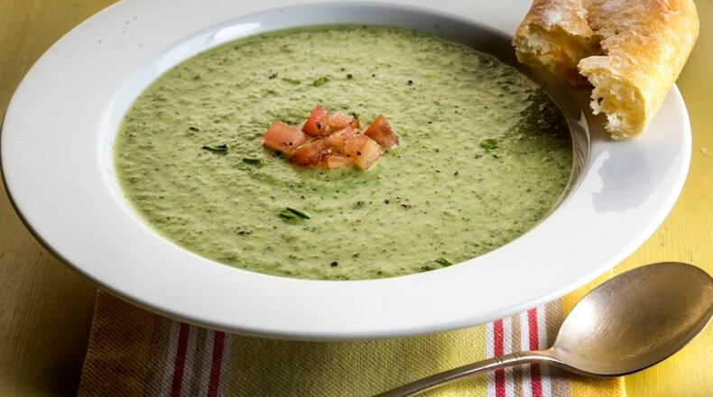 The cooling properties of cucumber are on full display in this gazpacho variation with yogurt, bell pepper and garlic. (Bill Hogan/Chicago Tribune/TNS)