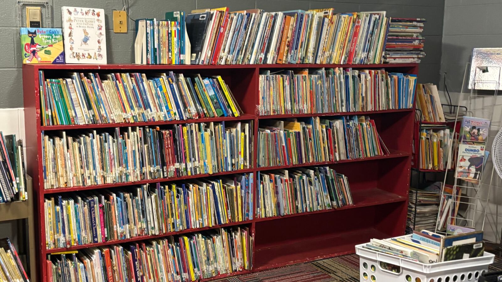 Bookshelves inside Polar Bear Book Swap's new space inside a Northridge fire station on July 14, 2025. GRAETER / STAFF