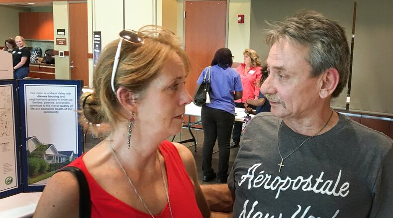 Amee Ranta and Bill Moore attend a Montgomery County-organized Housing Recovery Resource Fair in August. At the time, they were living out of their car after being displaced by a Memorial Day tornado. They moved into a new apartment in October. CHRIS STEWART / STAFF