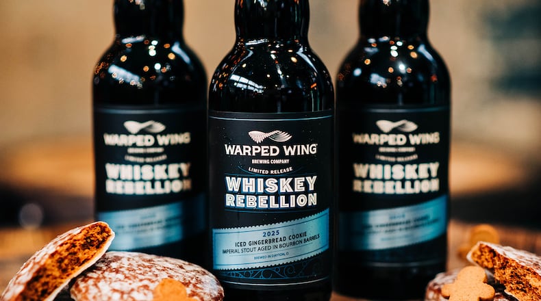 Warped Wing Brewing Co. is releasing its 2025 Whiskey Rebellion Imperial Stout (aged in bourbon barrels), along with a new lineup of flavored variants on Saturday, Dec. 6 (CONTRIBUTED PHOTO).