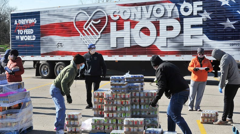 Convoy of Hope brought 40,000 pounds of food to the Christian Life Center Thursday to be dispersed to other churches and community members in need. MARSHALL GORBYSTAFF
