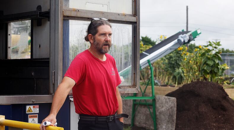 James Hoffer, garden manager at the Foodbank, talks Monday, July 29, 2024 about expanding compost operations as a part of a county partnership. MARSHALL GORBY\STAFF
