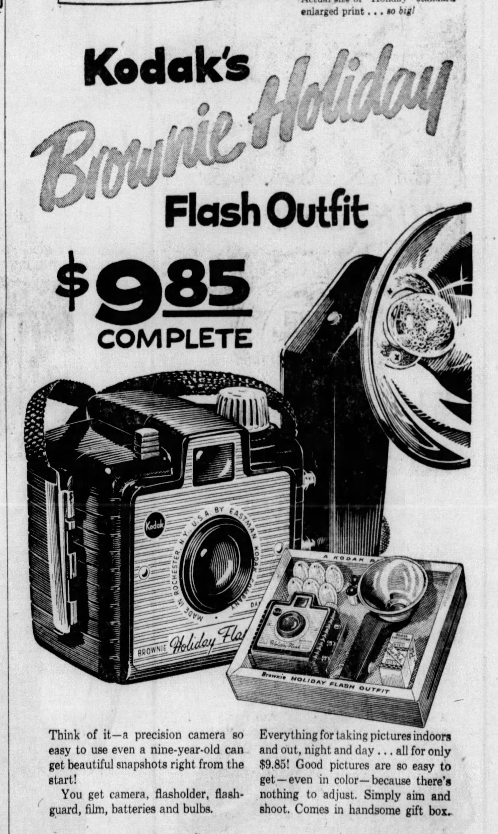 A Kodak Brownie "Holiday Flash" camera cost $9.85 in 1956. That included the camera, flash holder, flash guard, film, batteries and bulbs. DAYTON DAILY NEWS ARCHIVES