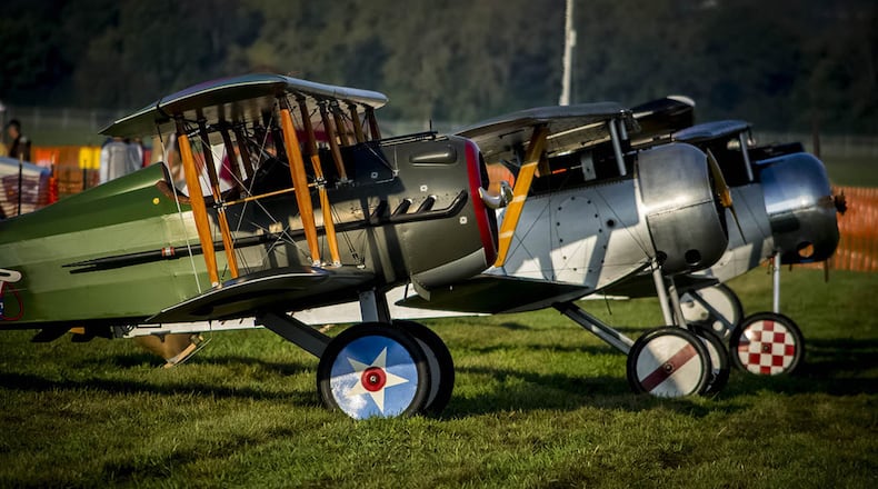 A World War I aircraft stand ready before taking to the skies during the during the 10th WWI Dawn Patrol Rendezvous at the National Museum of the U.S. Air Force Oct. 1-2, 2016. (U.S. Air Force photo/Mike Lent)