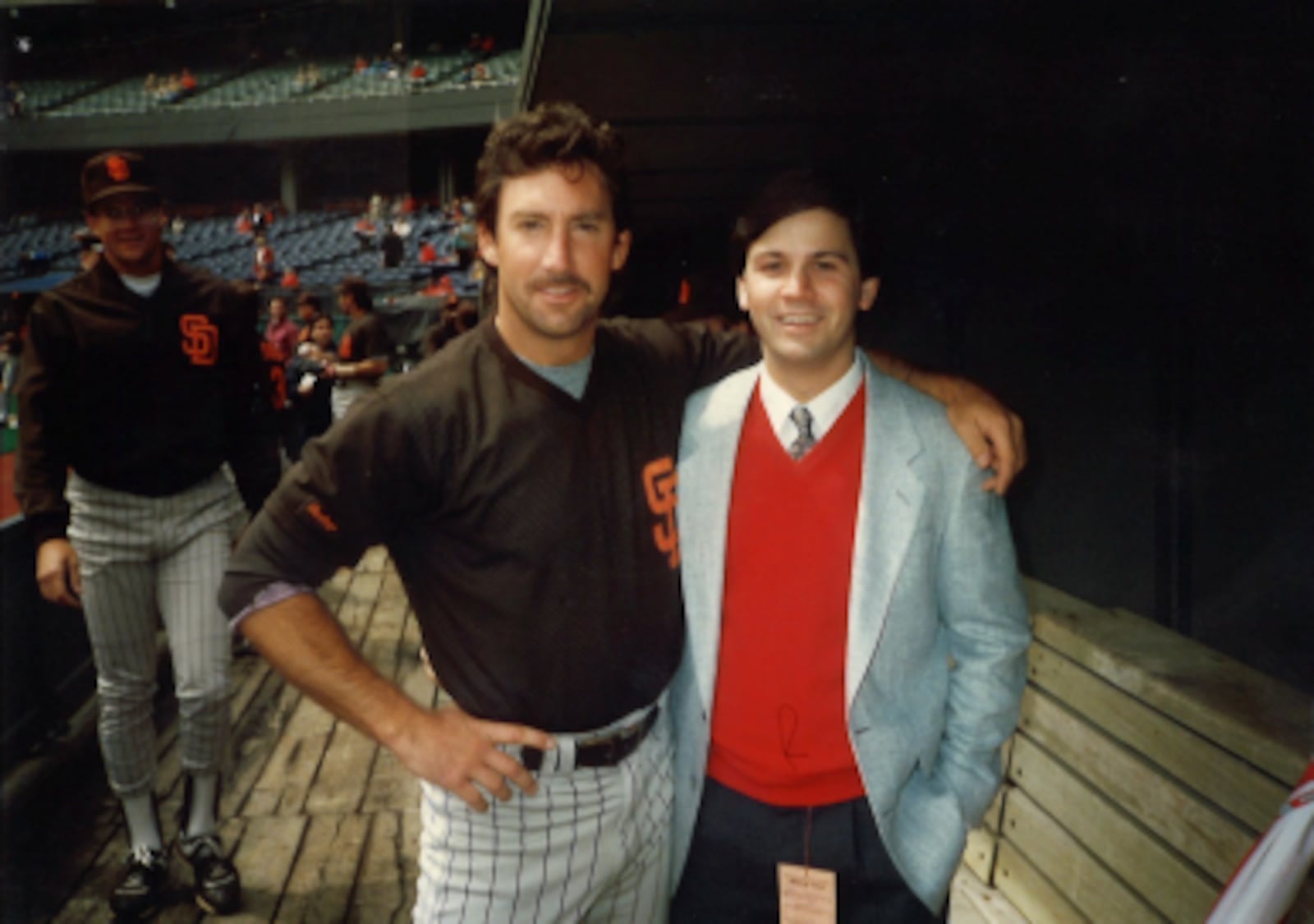 John Condit and San Diego pitcher Eric Show pose for a photo when the Padres came to town to play the Reds. Three years later, on September 11, 1985, Show was the pitcher who gave up the historic 4,192nd hit to Pete Rose. Show and Condit remained lifelong friends until Show died of a drug overdose in 1994. Condit, a former local sportscaster who is now the Director of Sales for the Cox Media Group, is now directing a riveting documentary on Show’s accomplished, but tortured life, entitled “Alone on the Mound.” CONTRIBUTED PHOTO